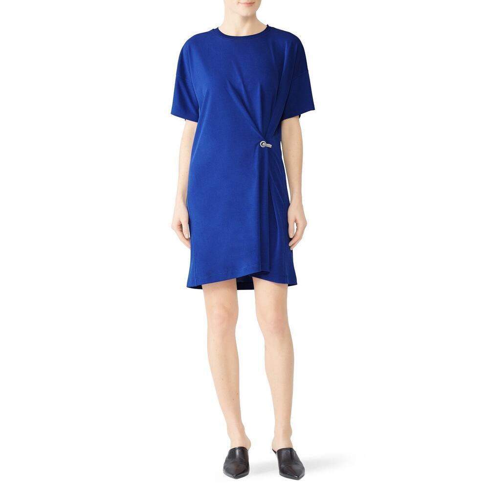 Rag & Bone Blue Crepe Short Sleeve Crewneck Shift Mini Dress Size Extra Small